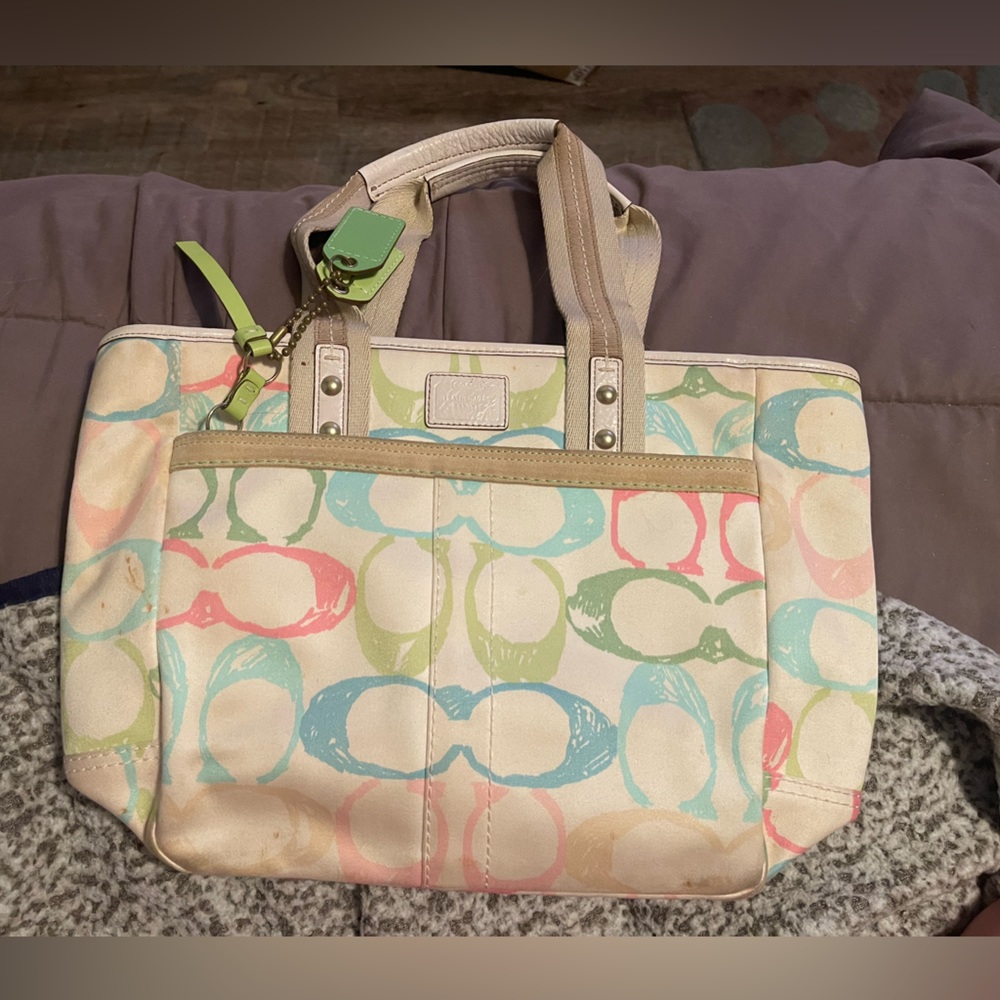Coach Hampton Pastel Signature Scribble Bag Tote M05K 247 Moderate Wear